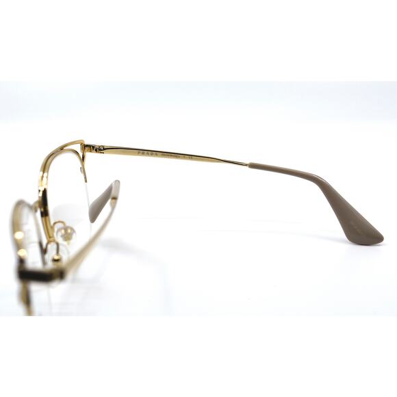 PRADA PR 64U 98R1O1 BROWN GOLD DEMO LENS AUTHENTIC EYEGLASSES FRAME - Picture 7 of 12